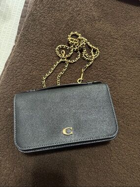 Women's Black Crossbody Bag with Gold Chain